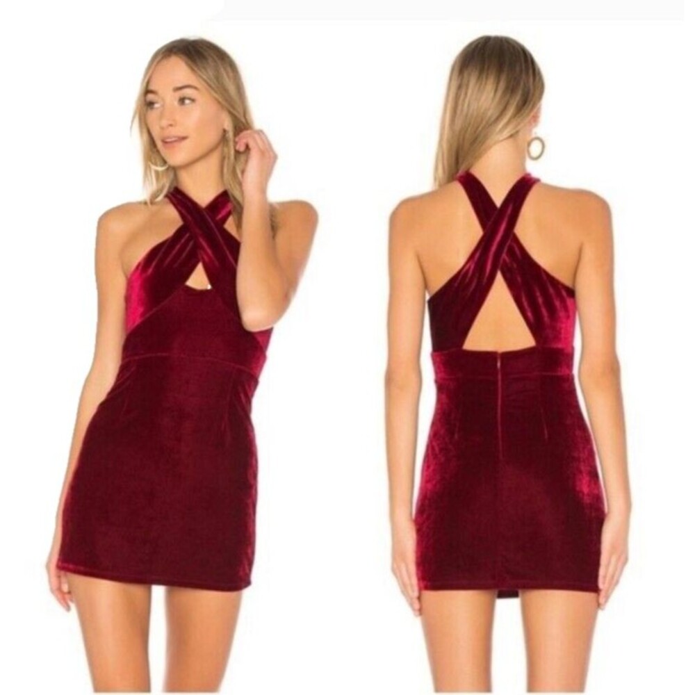 NWT NBD Women's Velvet Cross Back Cocktail Dress Sz M